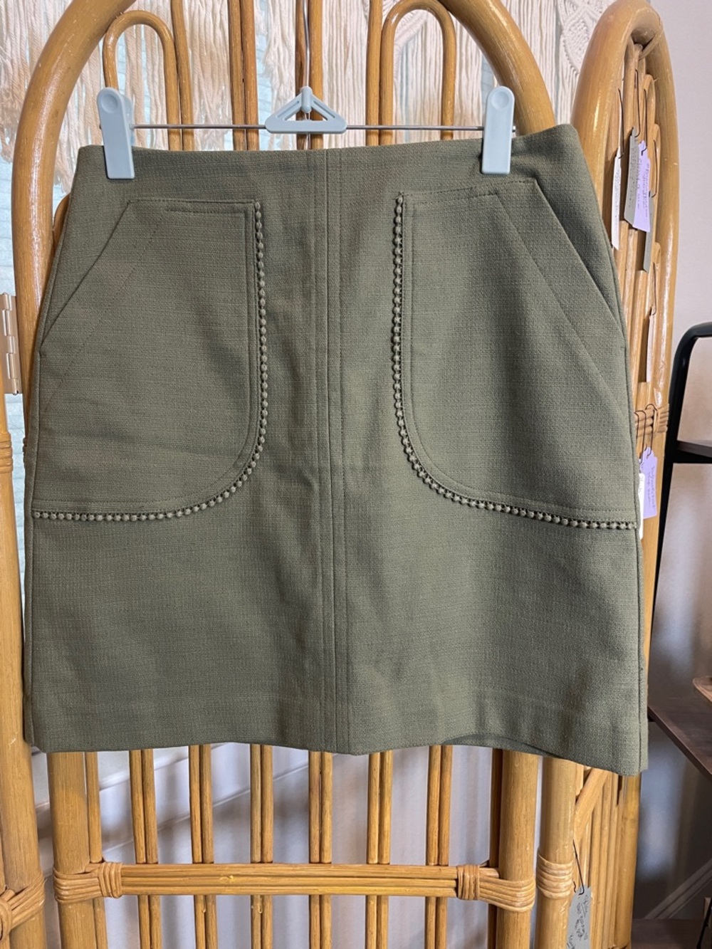 LOFT Olive Green Mini Skirt with Pocket Trim